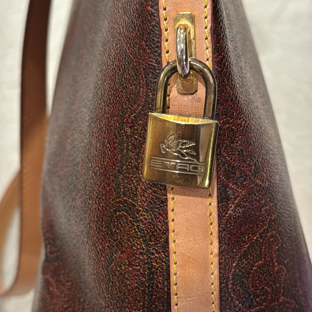 Etro Brown and Tan Dome Satchel with Gold Hardware - Picture 5 of 15